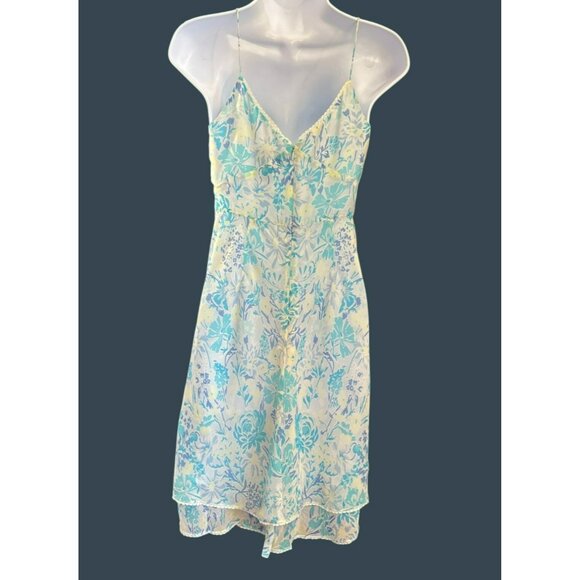 Y2K Vintage Ann Taylor Yellow Blue Silk Baby Doll Floral Slip Dress 2P Coachella - Picture 4 of 8